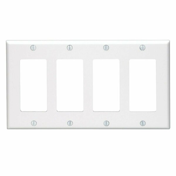 Leviton Decora 4-Gang Smooth Plastic Rocker Decorator Wall Plate, White 005-80412-00W